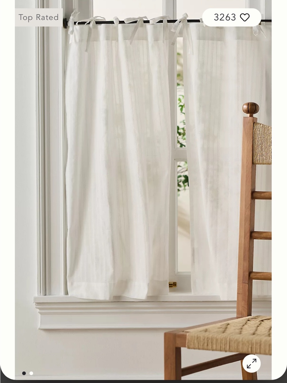 Anthropologie Cotton Dobby Striped Sheer Tie-Top Café Curtains, Set of 2